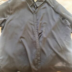 Women’s Satin Black Dark Button Down Shirt